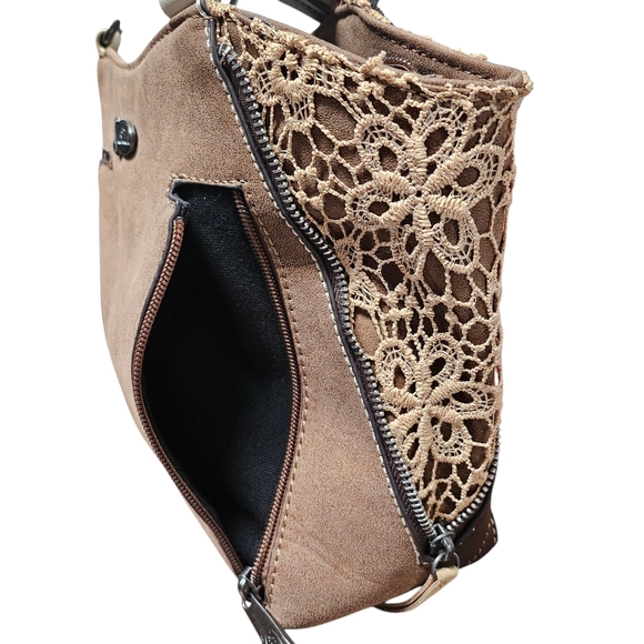 Justin Boots Saddle Lace Conceal Carry Fau Leather Fringe Brown Tan Shoulder Bag - Picture 2 of 7